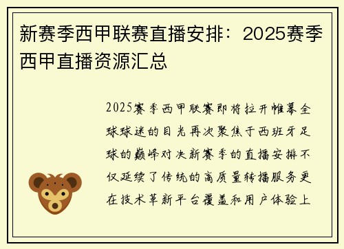 新赛季西甲联赛直播安排：2025赛季西甲直播资源汇总