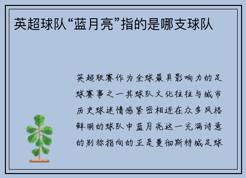 英超球队“蓝月亮”指的是哪支球队